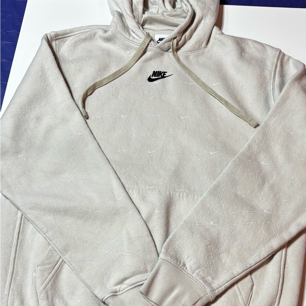 Nike Men's Cream Hoodie Sweatshirt with All Over Swoosh